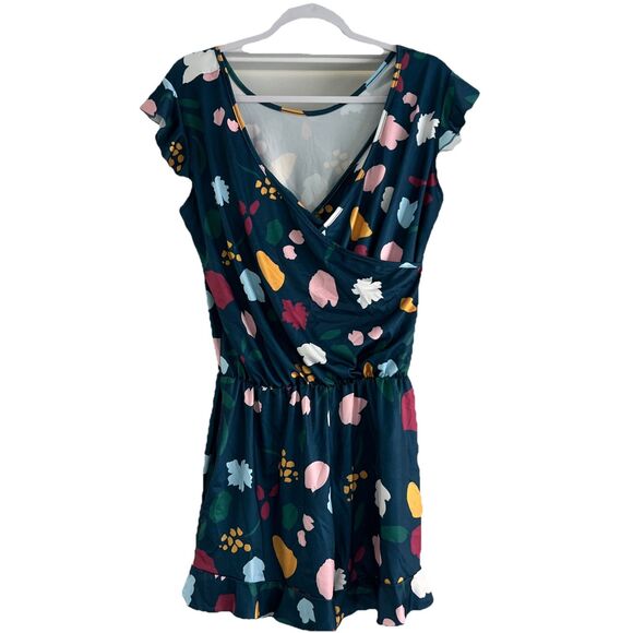 Unbranded Other - One Piece M Swimsuit Built In Bra Shorts Pockets Jumper Blue Floral NWOT Modest